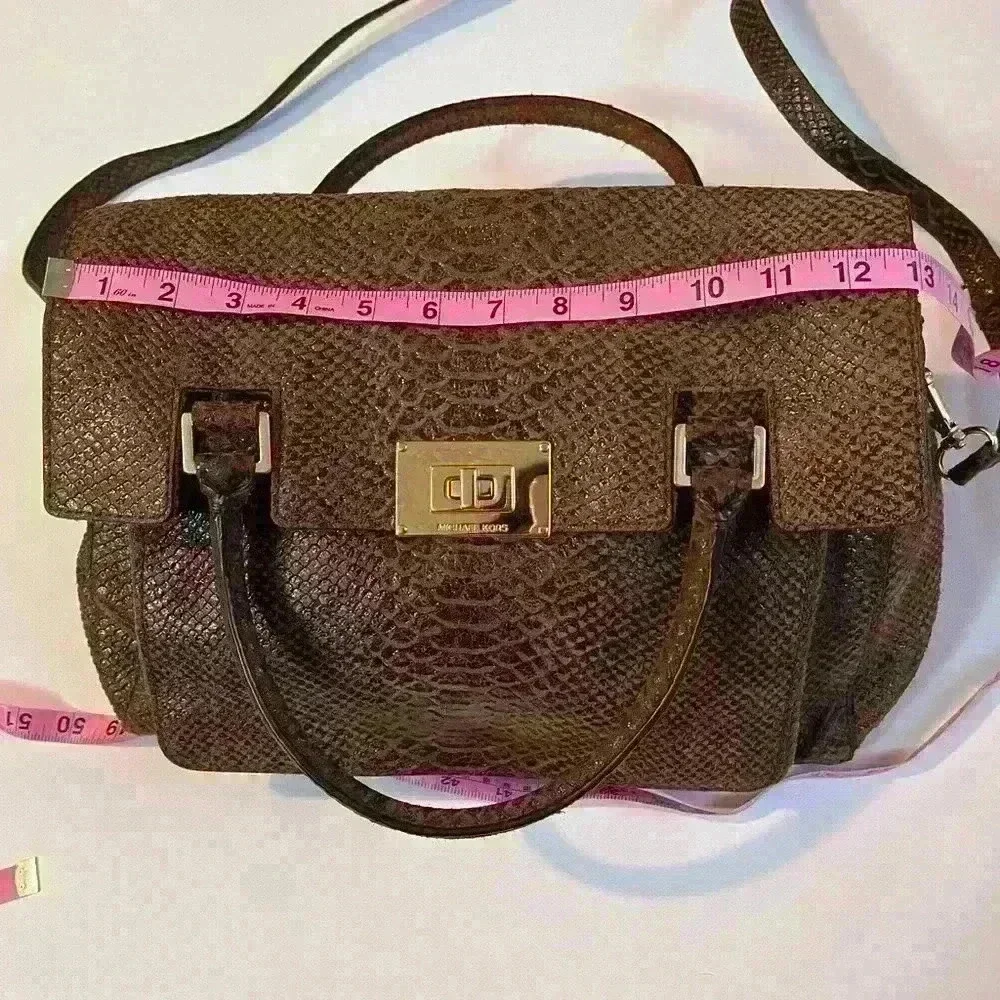 NWOT Michael Kors Snakeskin Python Suede 2Way Brown Tote Bag Satchel Purse Large